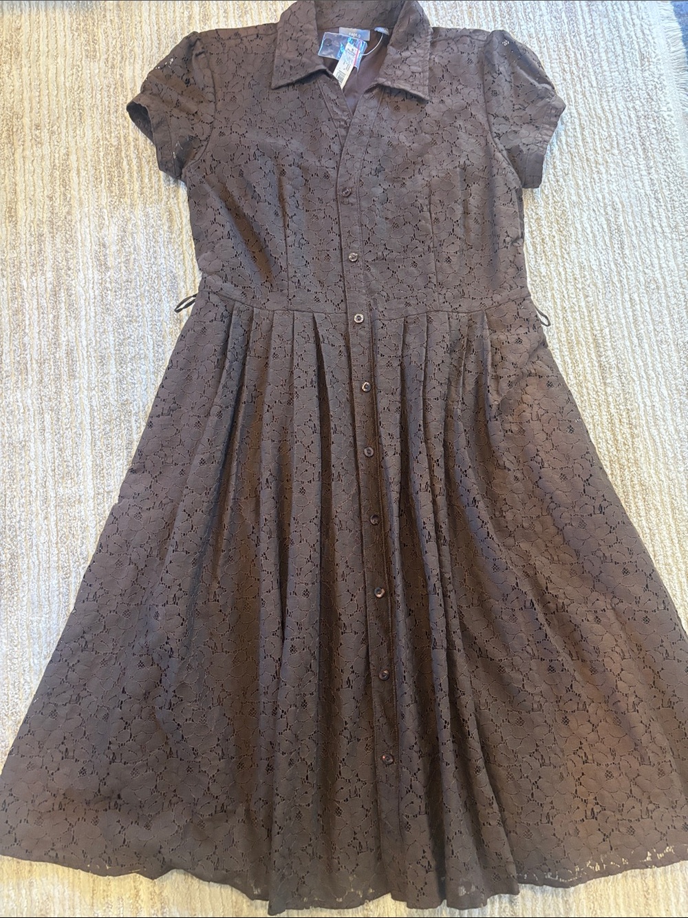 NWT Apt. 9 Brown Lace Collared Shirt Dress